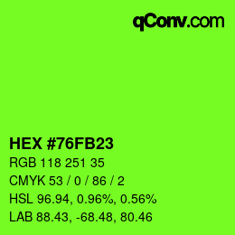 Color code: HEX #76FB23 | qconv.com