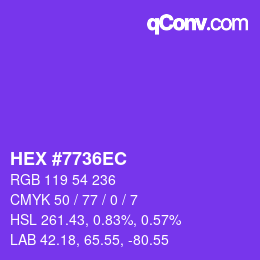 Color code: HEX #7736EC | qconv.com
