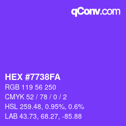 Color code: HEX #7738FA | qconv.com