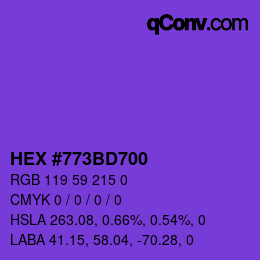 Farbcode: HEX #773BD700 | qconv.com