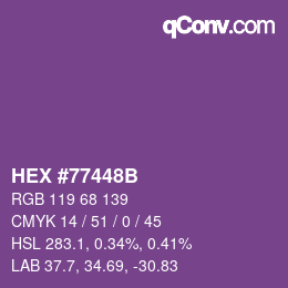Color code: HEX #77448B | qconv.com