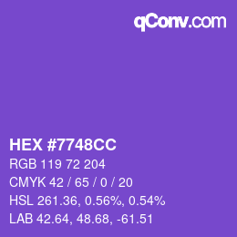 Color code: HEX #7748CC | qconv.com