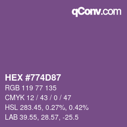 颜色代码: HEX #774D87 | qconv.com