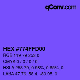 Farbcode: HEX #774FFD00 | qconv.com