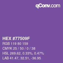 カラーコード: HEX #77509F | qconv.com