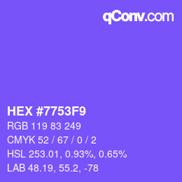 颜色代码: HEX #7753F9 | qconv.com