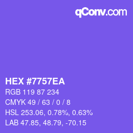 Color code: HEX #7757EA | qconv.com
