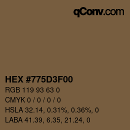 Color code: HEX #775D3F00 | qconv.com
