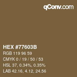 Color code: HEX #77603B | qconv.com