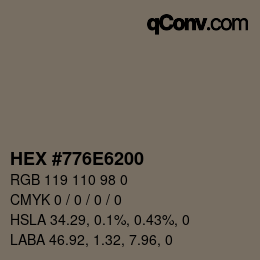 Color code: HEX #776E6200 | qconv.com