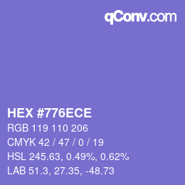 カラーコード: HEX #776ECE | qconv.com