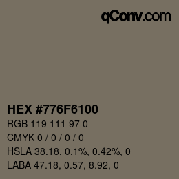 Color code: HEX #776F6100 | qconv.com