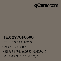 Color code: HEX #776F6600 | qconv.com