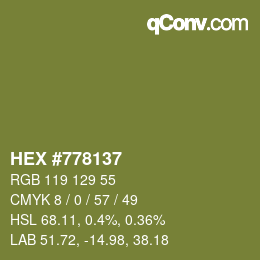 カラーコード: HEX #778137 | qconv.com