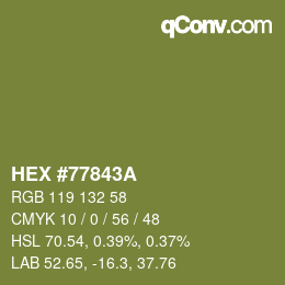 颜色代码: HEX #77843A | qconv.com