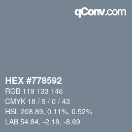 颜色代码: HEX #778592 | qconv.com