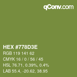 Color code: HEX #778D3E | qconv.com