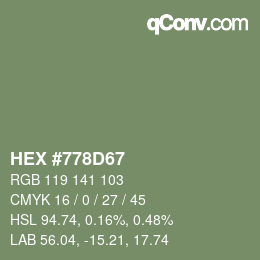 Color code: HEX #778D67 | qconv.com