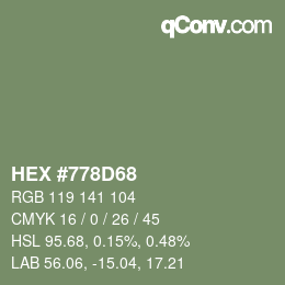 Farbcode: HEX #778D68 | qconv.com