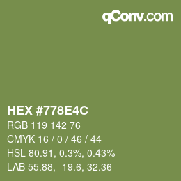 Farbcode: HEX #778E4C | qconv.com