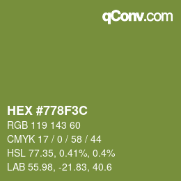 Color code: HEX #778F3C | qconv.com