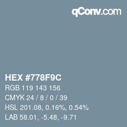 Color code: HEX #778F9C | qconv.com