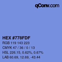 Color code: HEX #778FDF | qconv.com