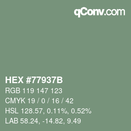 Color code: HEX #77937B | qconv.com