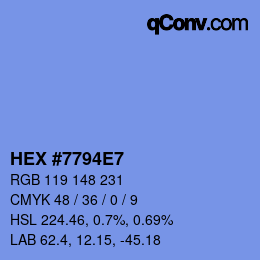 カラーコード: HEX #7794E7 | qconv.com