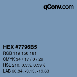 颜色代码: HEX #7796B5 | qconv.com