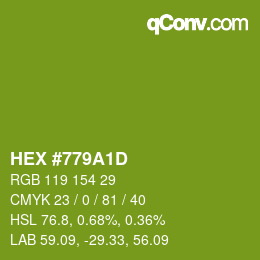 Color code: HEX #779A1D | qconv.com