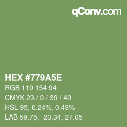 Color code: HEX #779A5E | qconv.com