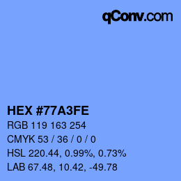 颜色代码: HEX #77A3FE | qconv.com