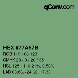 Farbcode: HEX #77A67B | qconv.com
