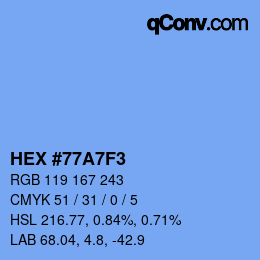 Farbcode: HEX #77A7F3 | qconv.com