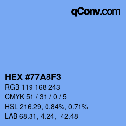 颜色代码: HEX #77A8F3 | qconv.com