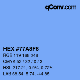 颜色代码: HEX #77A8F8 | qconv.com