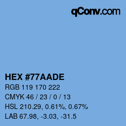 カラーコード: HEX #77AADE | qconv.com