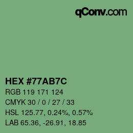 Color code: HEX #77AB7C | qconv.com