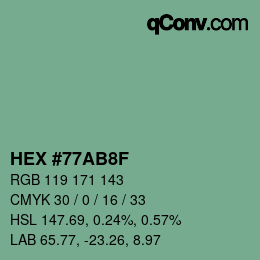 カラーコード: HEX #77AB8F | qconv.com