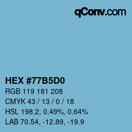 颜色代码: HEX #77B5D0 | qconv.com