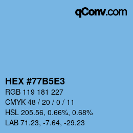 Farbcode: HEX #77B5E3 | qconv.com