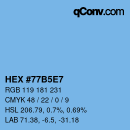 カラーコード: HEX #77B5E7 | qconv.com