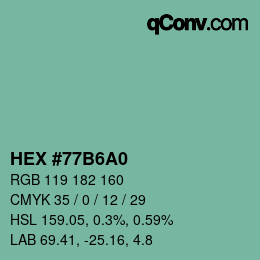 颜色代码: HEX #77B6A0 | qconv.com