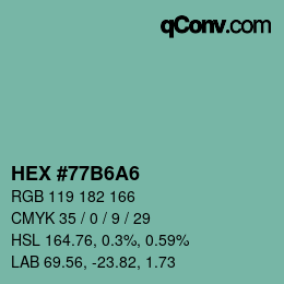 Código de color: HEX #77B6A6 | qconv.com