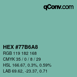 颜色代码: HEX #77B6A8 | qconv.com
