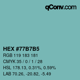 カラーコード: HEX #77B7B5 | qconv.com