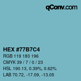 カラーコード: HEX #77B7C4 | qconv.com