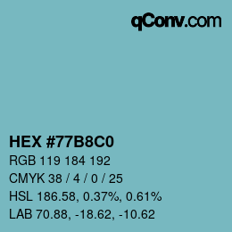 Color code: HEX #77B8C0 | qconv.com