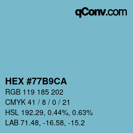 Farbcode: HEX #77B9CA | qconv.com